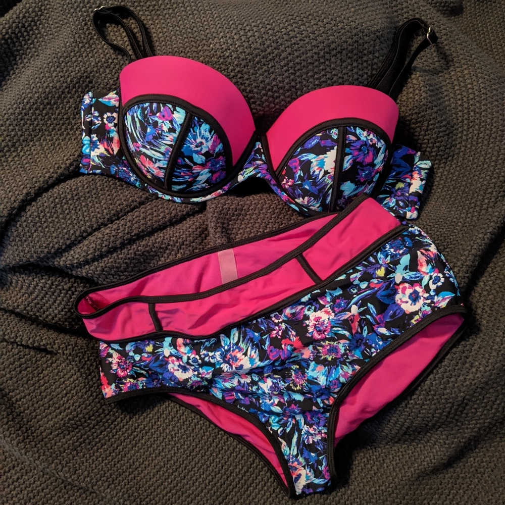 Floral High Waisted Bandeau Bikini
